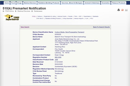 BABIO säkrar U.S.A. FDA 510(k)-tillstånd för sitt virustransportkit (icke-inaktiverande)